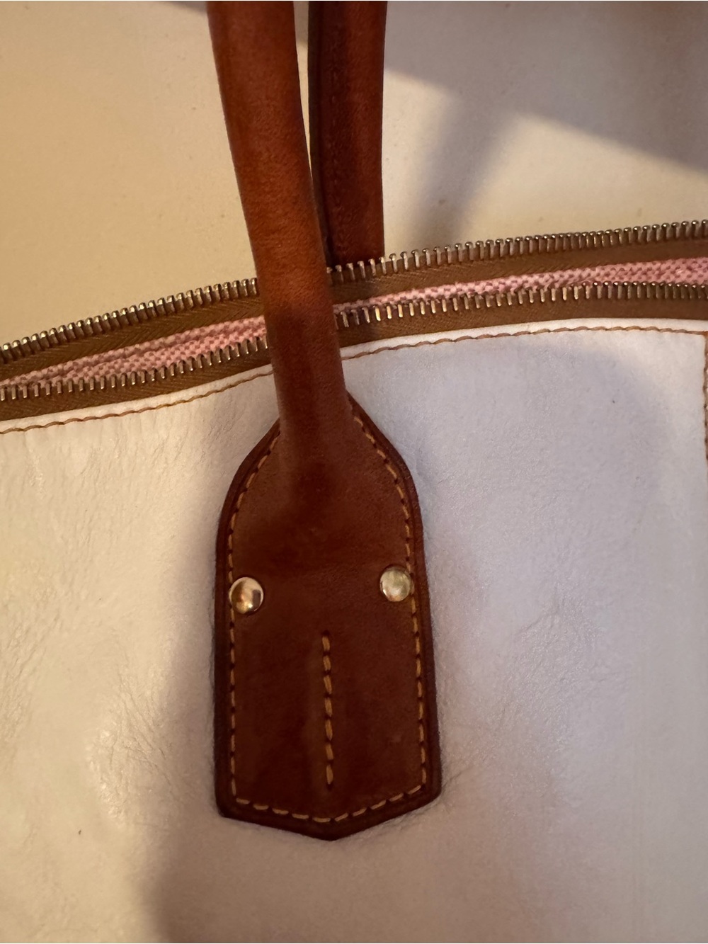 Dooney & Bourke White Leather Tote with Brown Trim and Handles - Picture 3 of 16